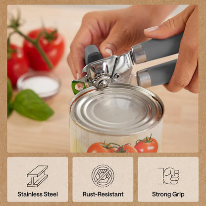 GORILLA GRIP Heavy Duty Stainless Steel Smooth Edge Manual Can Opener and Bottle Openers, US Designed, Soft Comfortable Handle, Oversized Handheld Turn Knob, Multifunctional Kitchen Tool, Black