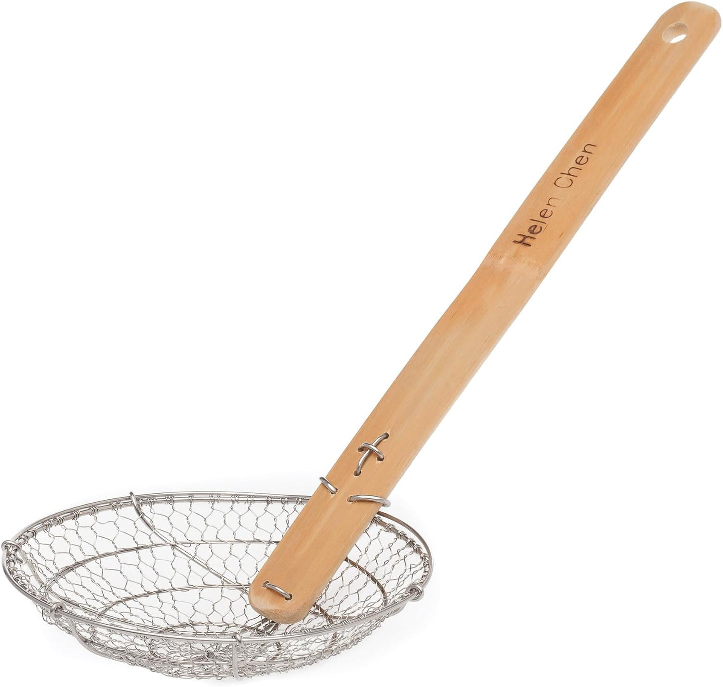 Helen's Asian Kitchen Spider Strainer, 5-Inch Stainless Steel Mesh Basket With Bamboo Handle, For Noodles, Dumplings, Wontons, Deep Frying, And Draining Tasks