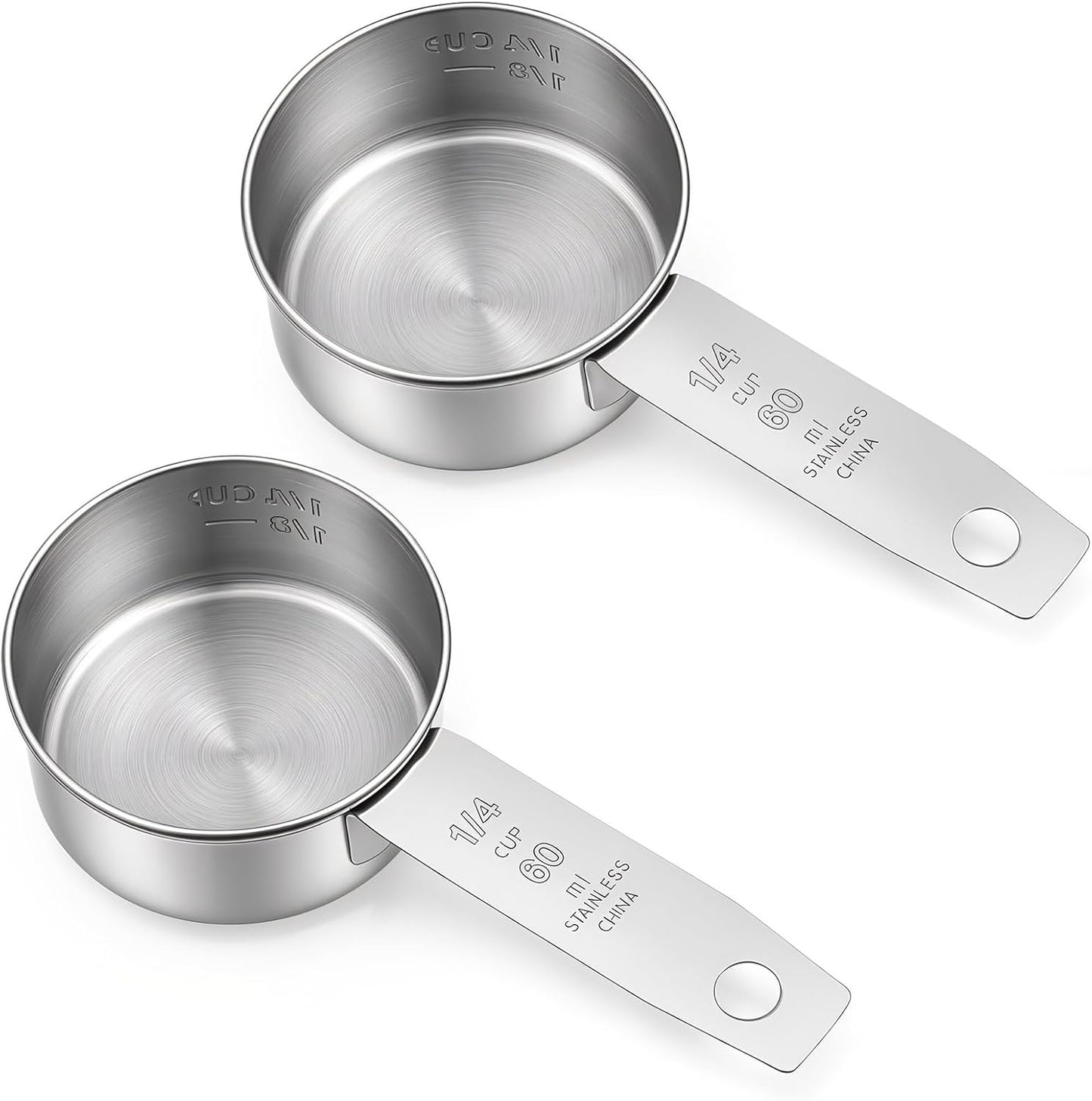 2 Pcs 1/4 Cup Scoop Metal Measuring Cups (60 ml / 2 oz) Stainless Steel Coffee Scoop 1/4 Tsp for Dry and Wet Ingredients, Liquid, Pet Food(Dishwasher Safe)