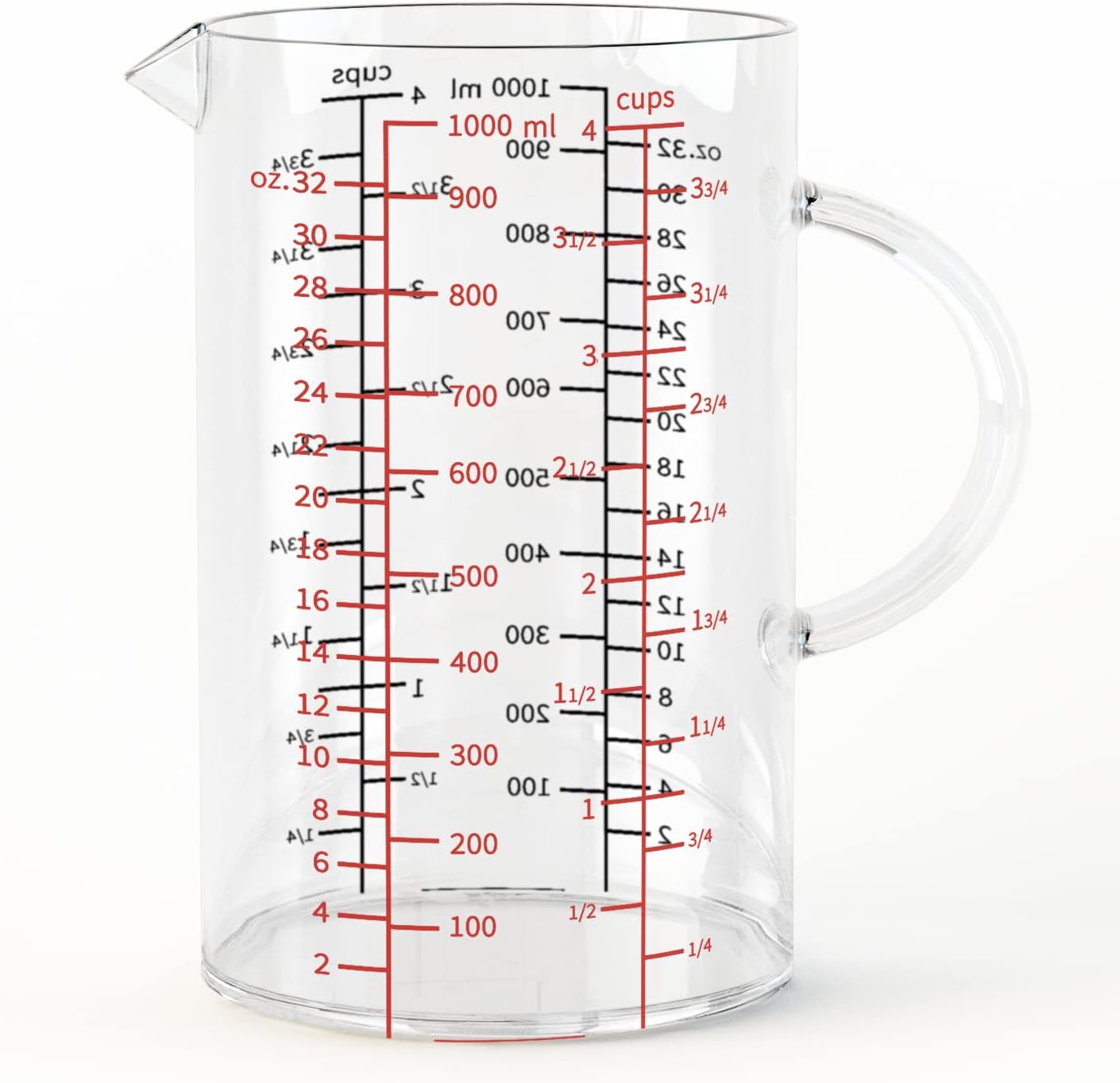 77L Glass Measuring Cup, [Insulated handle, V-Shaped Spout], High Borosilicate Glass Measuring Cup for Kitchen or Restaurant, Easy To Read, 500 ML (0.5 Liter, 2 Cup)