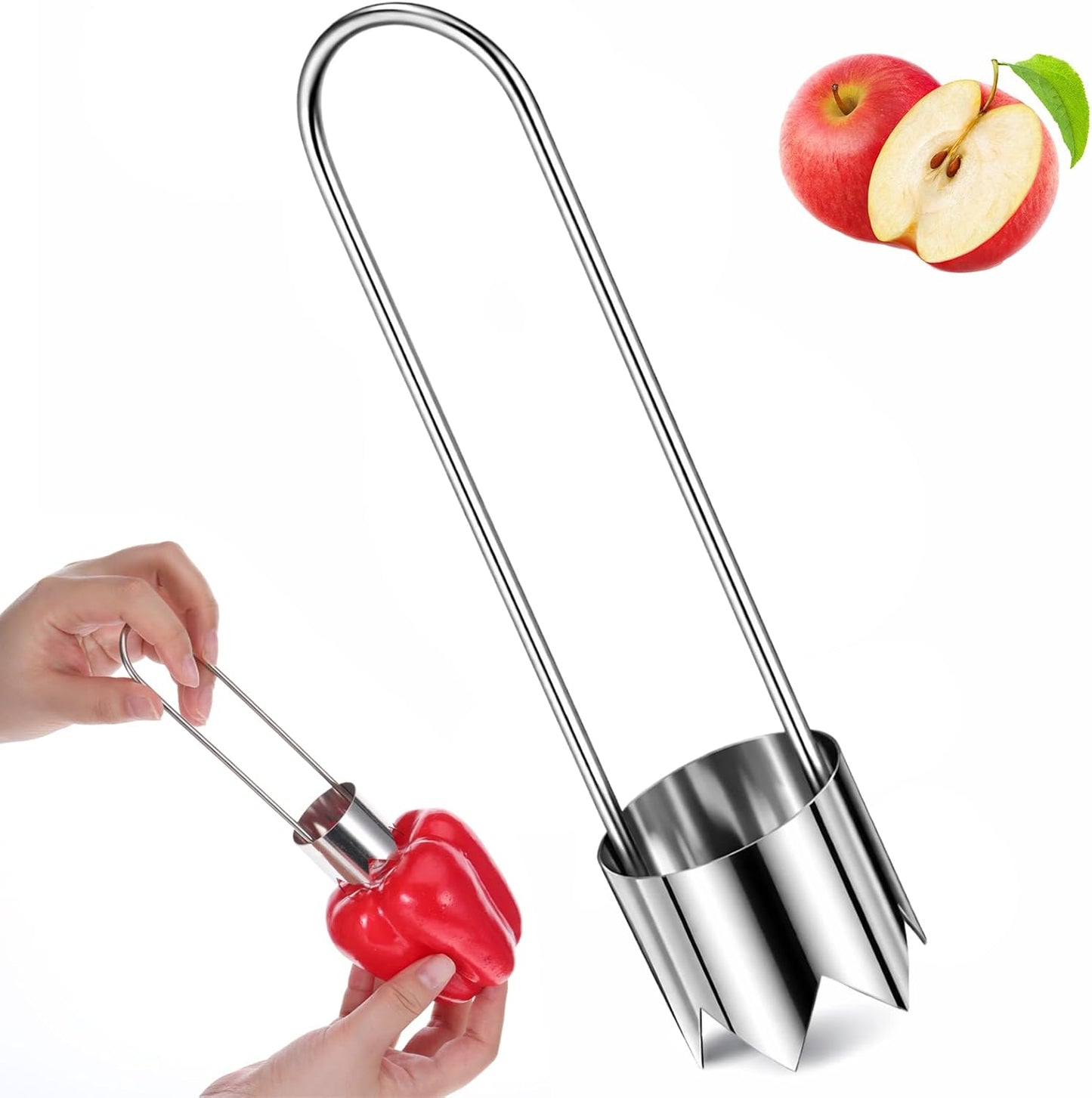 JJUNW Apple Corer, Stainless Steel Apple Core Remover Tool, Pineapple Corers And Slicer Bell Pepper Corers, Kitchen Gadgets Pepper Seed Corer Remover for Vegetable Fruit(1Pcs)