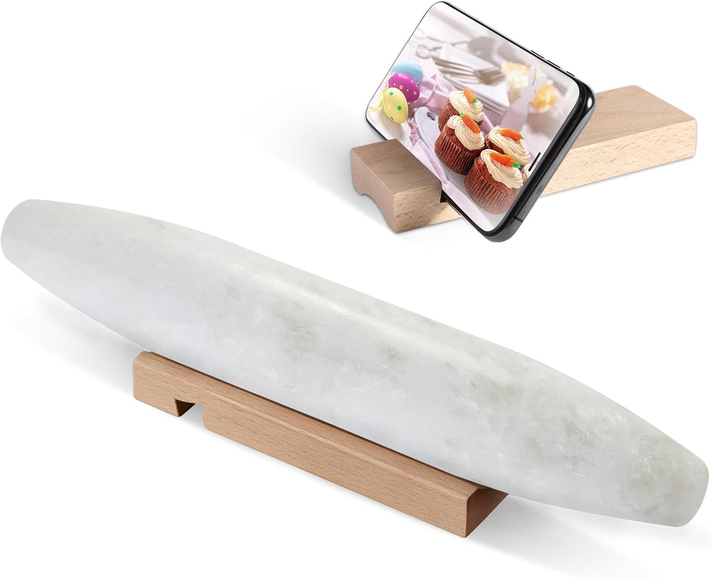 Koville African Natural Marble Rolling Pin, Non-Stick Polished Dough Roller, Pasta, Dumpling, Fondant, Pie Crust, Bread, Pizza Dough, Kitchen Baking Pastry Tools with Mat/Scraper（Namib Fantasy）
