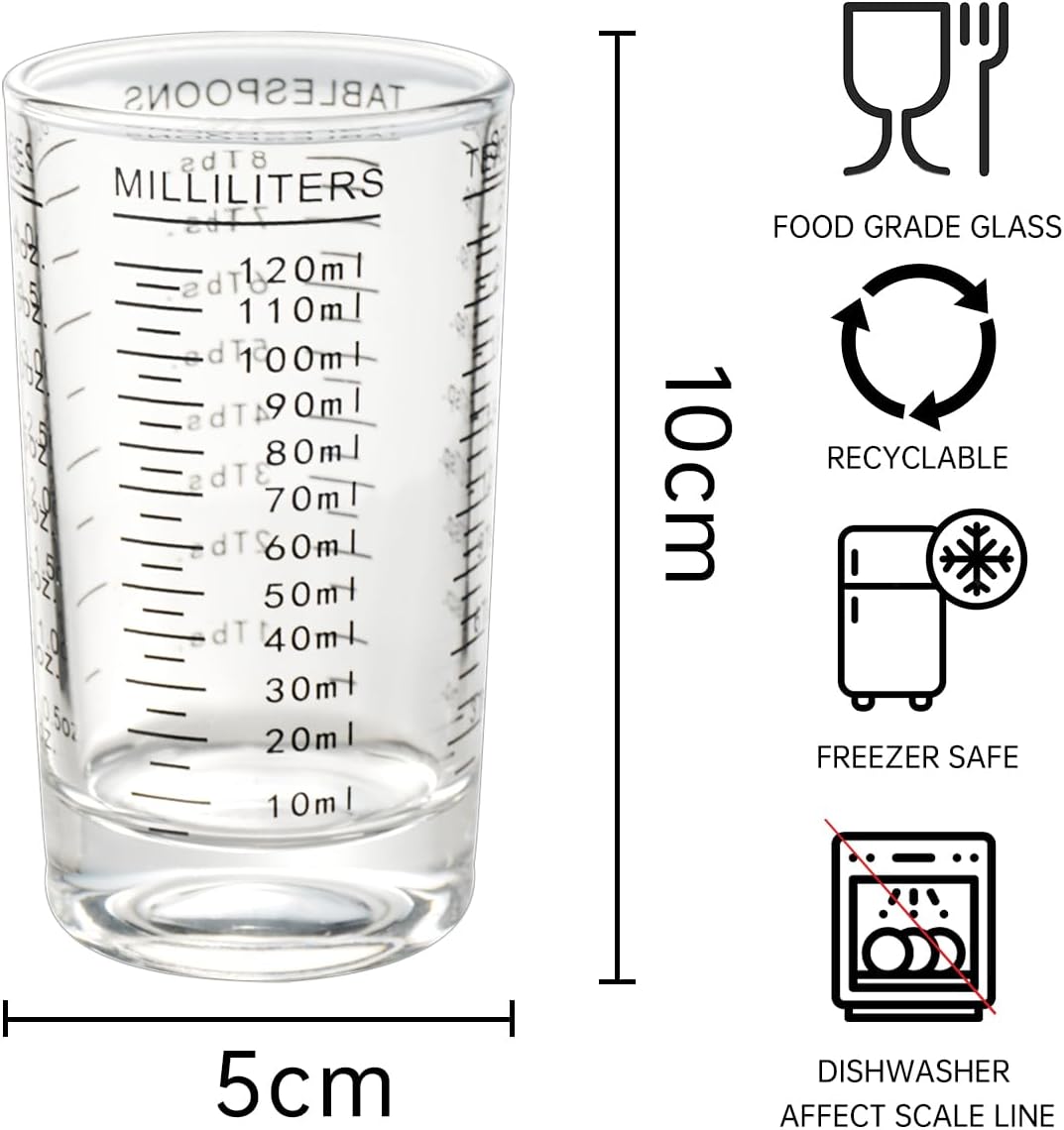 Measuring Cup 4 Ounce/120ML Shot Glass Liquid Heavy High Espresso Glass Cup (Red)