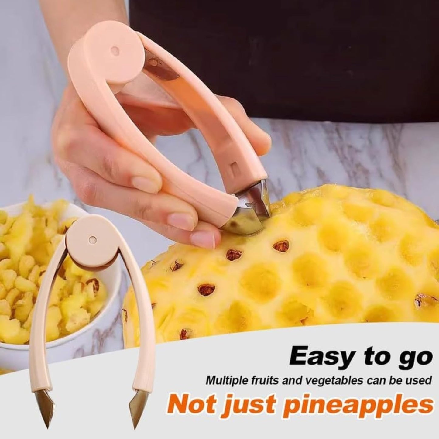 Pineapple Corer & Strawberry Huller Set – Stainless Steel Pineapple De-Corer Tool with Stem Remover, 2-in-1 Fruit Coring Kitchen Gadget for Quick & Easy Prep, 4.72"x1.88"x0.86" (Mix 3)