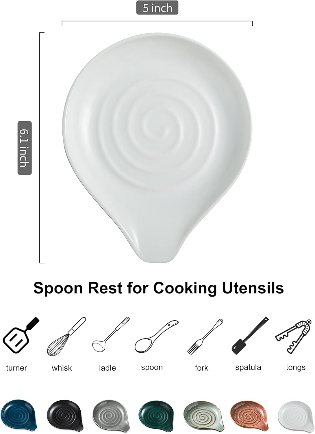 LAUCHUH Spoon Rest, Large Ceramic Spoon Holder for Kitchen Counter Spatula Rest Heat-Resistant Spoon Rest for Stove Top Cooking Utensil Holder, Farmhouse Kitchen Décor for Father's Day, Cream, 5 Inch