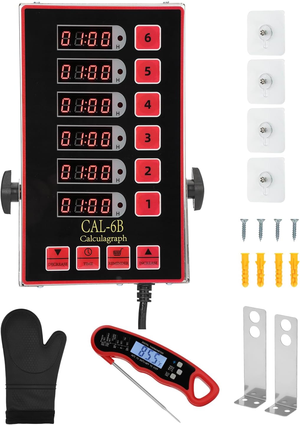 Commercial Kitchen Timers for Cooking, 8 Channel Timer for Commercial Kitchens, Heavy-Duty Loud Alarm Timer for Restaurants, Stainless Steel, LED Technology