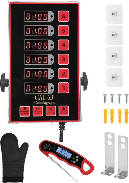 Commercial Kitchen Timers for Cooking, 8 Channel Timer for Commercial Kitchens, Heavy-Duty Loud Alarm Timer for Restaurants, Stainless Steel, LED Technology