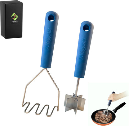 Stainless Steel Mini Meat Chopper & Masher | 6-Blade Ground Beef Chopper Tool | Small Hamburger Smasher | Compact Ergonomic Handle | Dishwasher Safe - 7" (Retro Orange Mini)