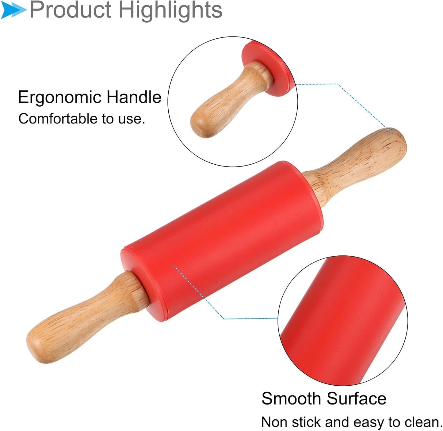 Silicone Rolling Pins, 17" Length, Silicone & Oak Non-Stick Ergonomic Wooden Handle Fondant Dough Roller Pink - (Applications: for Baking DIY Projects)