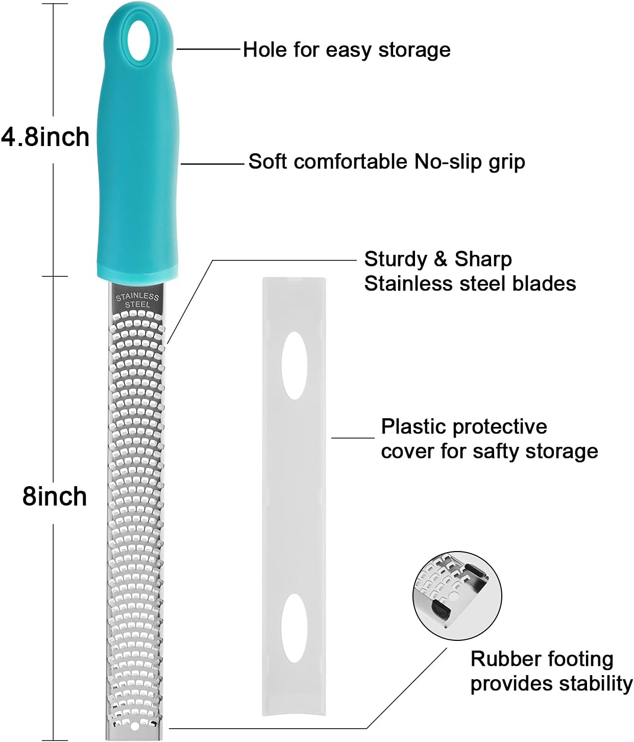 Lemon Zester, Stainless Steel Kitchen Cheese Grater, Plastic Cover Ergonomic Soft Black Handle