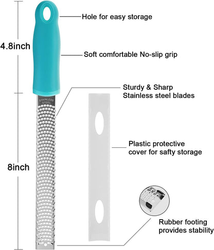 Lemon Zester, Stainless Steel Kitchen Cheese Grater, Plastic Cover Ergonomic Soft Black Handle