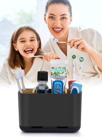 GFWARE Toothbrush Holders for Bathrooms, 5 Slots Bamboo Toothbrush Holder Kids Electric Toothbrush Holder and Toothpaste Holder for Bathroom Countertop Accessories Storage, Marble Toothbrush Organizer
