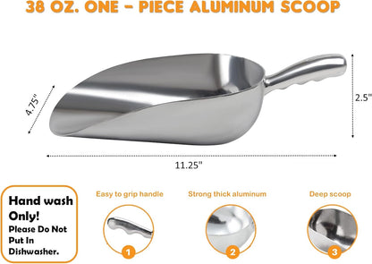 Cast Aluminum Utility Scoop, 5-Ounce - Round Bottom, Small ice scoop For Multi-Purpose Use, With Finger Groove Handle (Hand Wash Only) 5 oz.