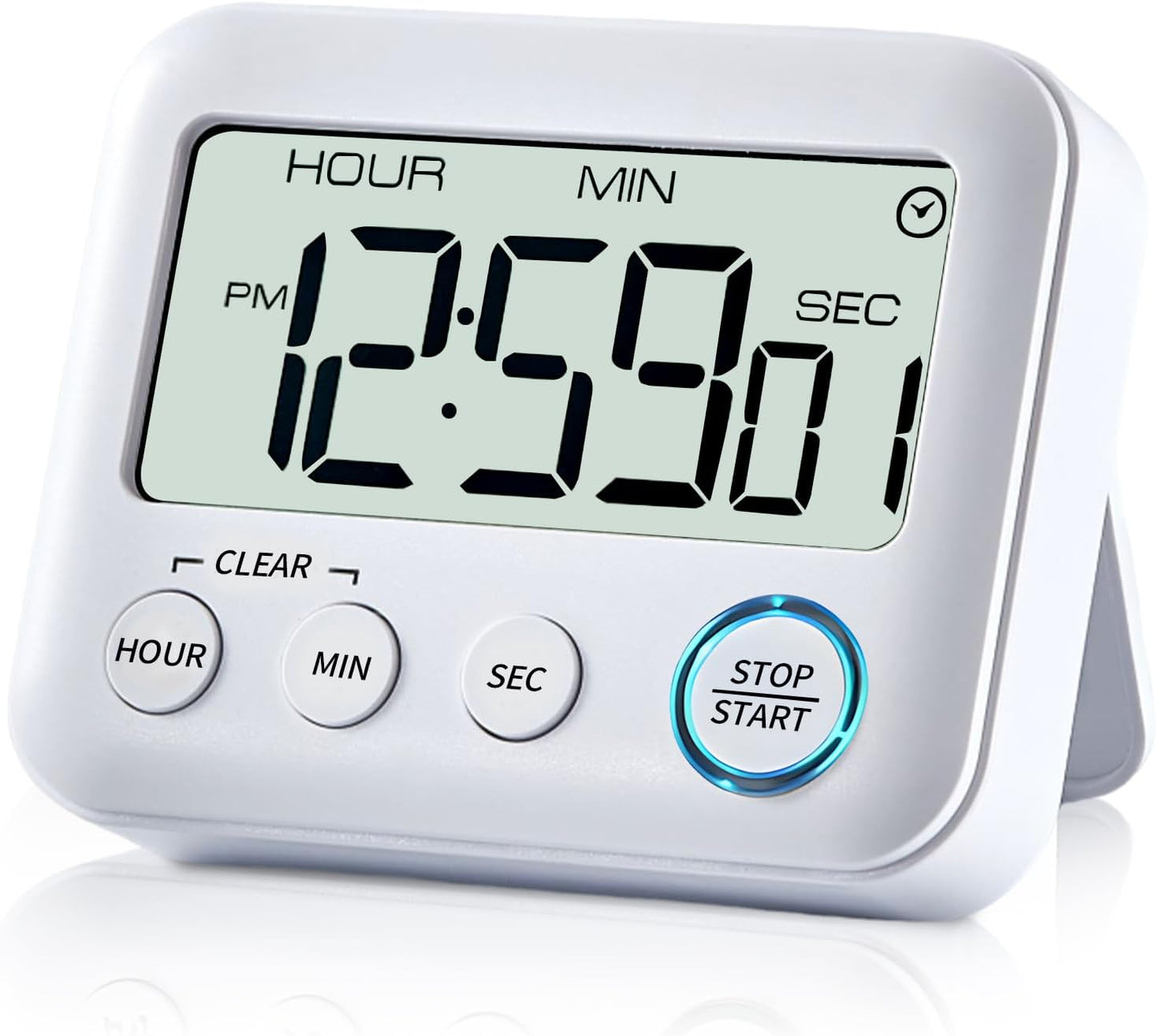 Digital Kitchen Timer Alarm Clock for Cooking, Large LCD Display Multi-Function, Strong Magnetic with Loud Alarm, Digital Timer for Kids,Teachers,Classroom, Exercise or Work (White)