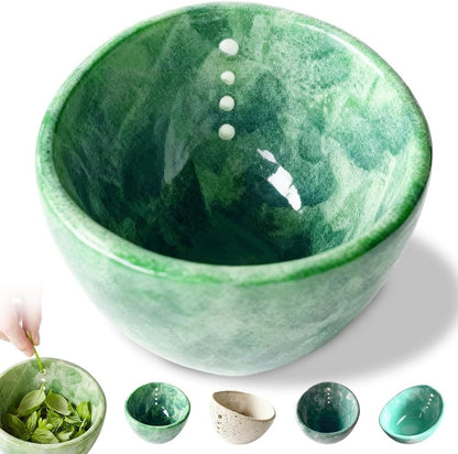 Herb Stripper Bowl, 2026 New Ceramic Herb Stripper with 4 Sizes of Round Holes, Efficient Herb Peeling Cup for Kitchen (White, Resin Version)