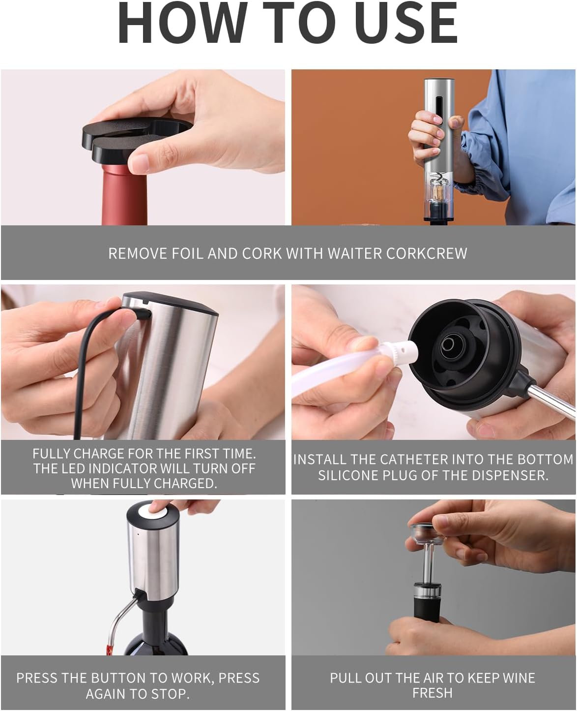 CIRCLE JOY Electric Wine Opener Stainless Steel Rechargeable Automatic Wine Bottle Opener Set 7-in-1 Wine Gifts for Wine Lovers with Charging Base, Foil Cutter, Wine Aerator Pourer & 2 Vacuum Stoppers