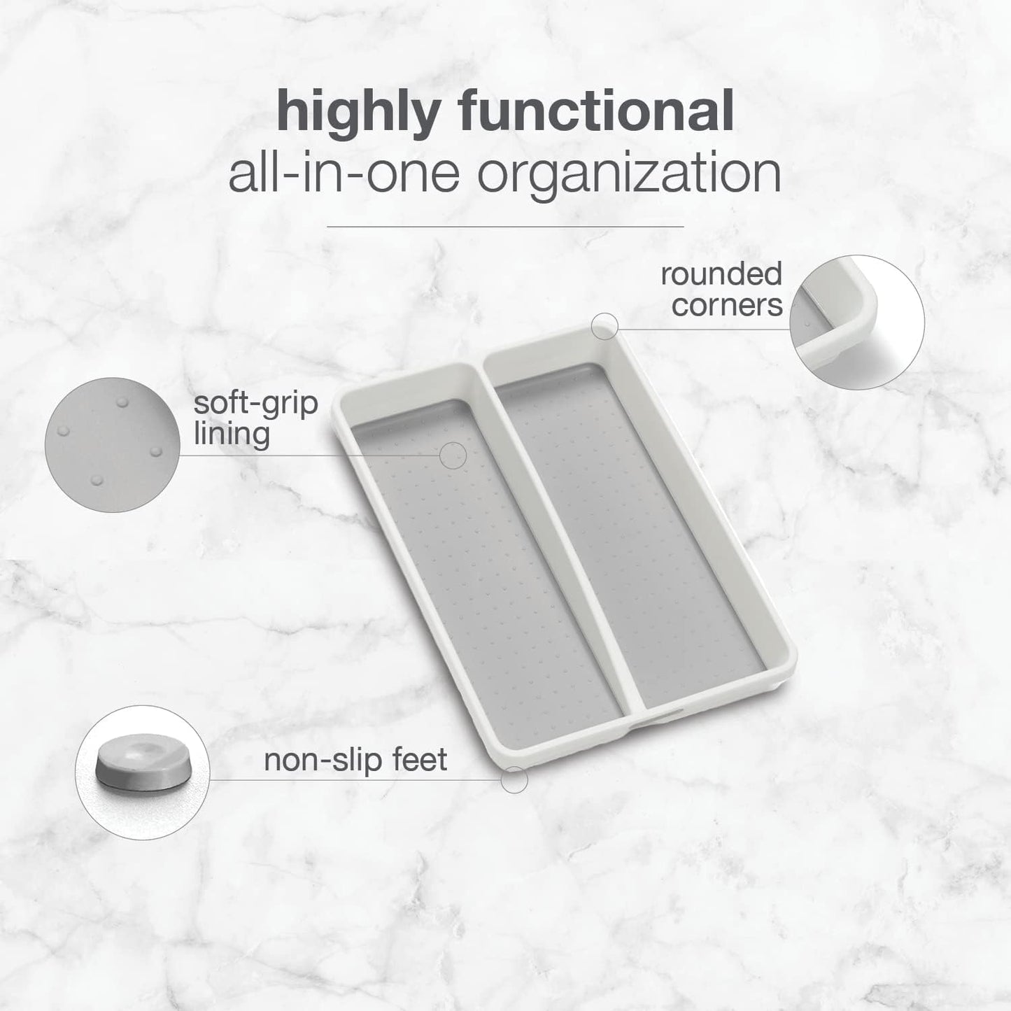 madesmart Premium Small Utensil Tray, Deep Storage for Ladles, Whisks & Serving Tools, Non Slip Lining, for Drawers & Home Organization, White