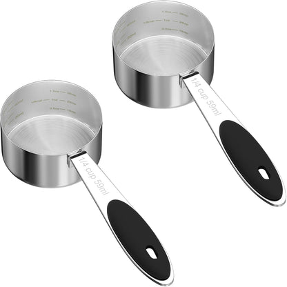 LEIFENY 2PCS 1/8CUP(30ml) Dog Cat Food Scoop, Stainless Steel Measuring Cup, Metal Pet Scooper with Inner Precision Scale Measurement