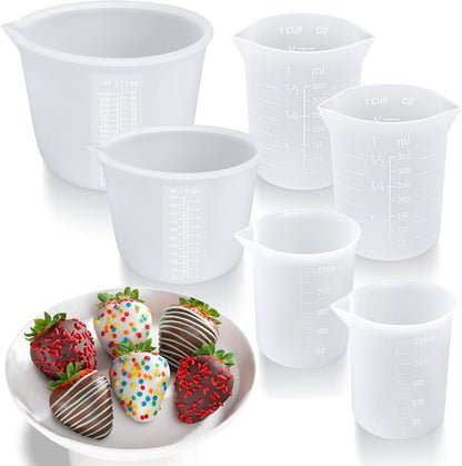 Palksky Silicone Chocolate Melting Cup Set with 4 Silicone Measuring Cups (250ml & 350ml) and 4PCS Heat-Resistant Jar Spatulas, Non-Stick Baking Tools for DIY Chocolate, Butter & Cream Mixing