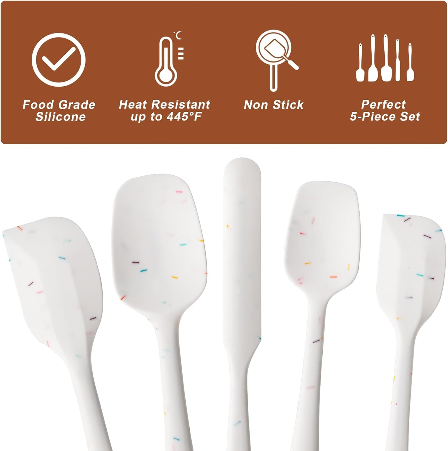 Silicone Spatula Set, 5 Piece Food Grade Rubber Spatulas for Baking, Cooking, and Mixing High Heat Resistant Non Stick Dishwasher Safe BPA-Free (Multicolor)