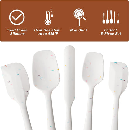 Silicone Spatula Set, 5 Piece Food Grade Rubber Spatulas for Baking, Cooking, and Mixing High Heat Resistant Non Stick Dishwasher Safe BPA-Free (Multicolor)