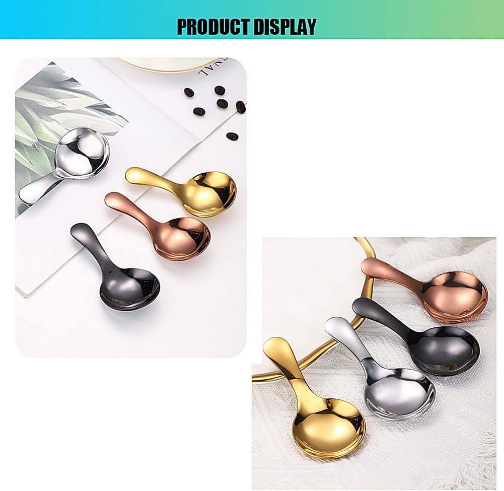 5PCS Short Handle Spoon, Stainless Steel Mini Spoons Thickened Small Round Spoon For Salt Condiments Dessert Tea Coffee (Black)