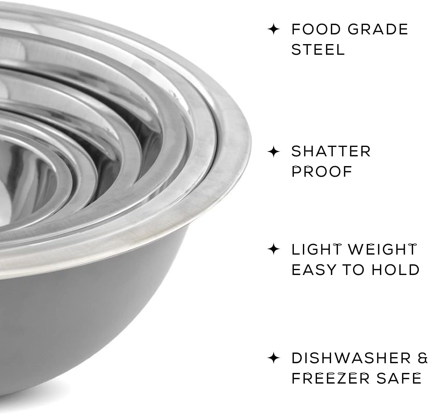 JoyJolt Stainless Steel Mixing Bowl Set of 6-5qt to 0.5qt Nesting Bowls for Dough, Batter & Baking