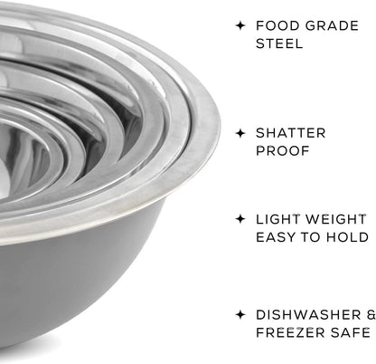 JoyJolt Stainless Steel Mixing Bowl Set of 6-5qt to 0.5qt Nesting Bowls for Dough, Batter & Baking