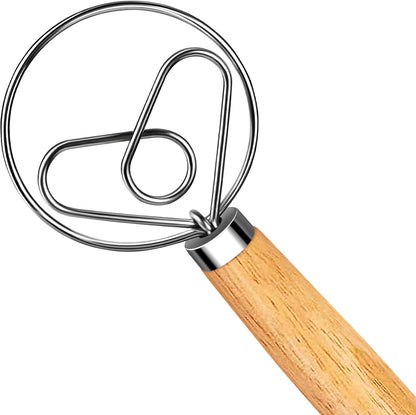 Danish Dough Whisk Stainless Steel Dough Hook Dutch Whisk for Sourdough Bread Dough Mixer Hand Wooden Handle Kitchen Whisking Mixing Tool Bread Making Tools and Supplies (3 Pack Black)
