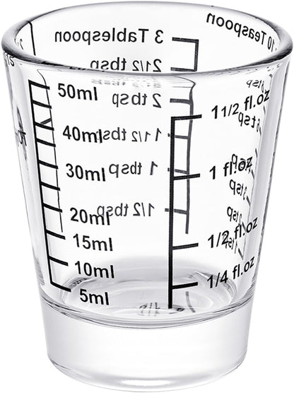 Ackers Mini Measure Heavy Glass, 32-Incremental Measurements Multi-Purpose Liquid and Dry Measuring Shot Glass, Red(Pack of 2)