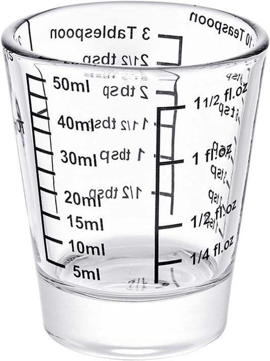 Ackers Mini Measure Heavy Glass, 32-Incremental Measurements Multi-Purpose Liquid and Dry Measuring Shot Glass, Red(Pack of 2)