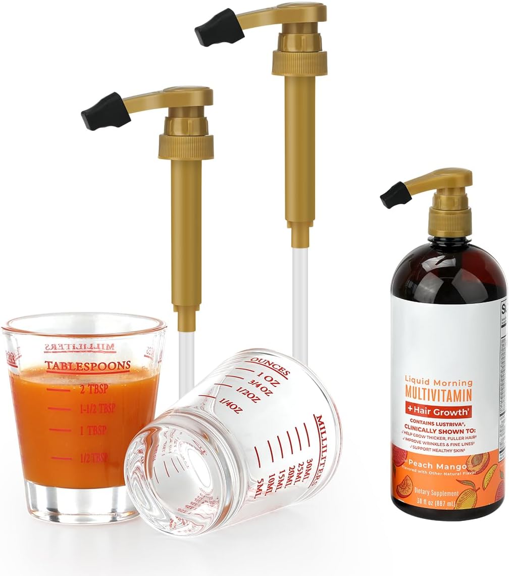 Aieve Shot Glass Set Compatible with MaryRuth's Liquid Multivitamin 30 fl oz Bottle, Measuring Cups With Ounce Pump Dispenser for Mary Ruth Multivitamin Hair Growth 30 fl oz