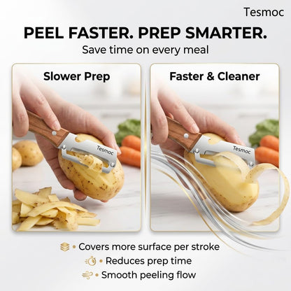 Multifunctional Vegetable Peeler for Kitchen, 2 Pack Stainless Steel Veggie Peeler Knife with Wooden Handle & Bottle Opener for Potato, Cucumber, Orange, Pineapple (2)