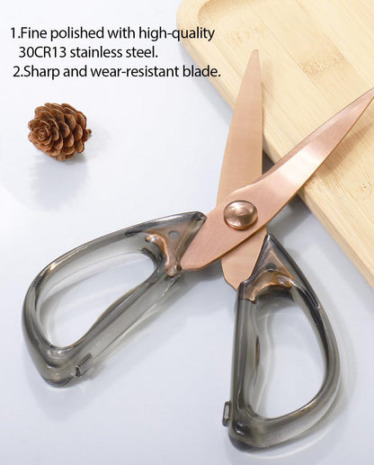 Heavy Duty Kitchen Scissors, Titanium Coated All Purpose Shears - Extra Sharp Detachable Blades for Poultry, Chicken Bones, Meat, Vegetables, Herbs | Micro Serrated & Ergonomic Handle