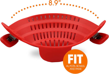 Cheer Collection Silicone Clip on Pot Strainer, Heat-resistant Snap-On Strainer for Pasta, Noodles, Rice, Meats and Vegetables, Green
