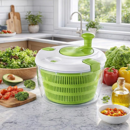 Salad Spinner Large Capacity Vegetable Washer & Lettuce Dryer Bowl, Easy Manual Spin Vegetable Dryer for Fruits, Produce & Greens, BPA Free Kitchen Salad Spinner
