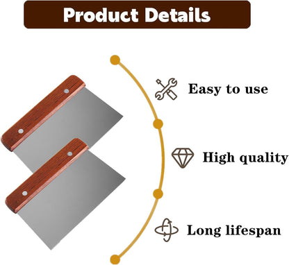 2 Pcs Bench Scraper Knife & Dough Scraper, Stainless Steel Food Cutter with Ergonomic Wood Handle, for Kitchen Baking, Cooking, Bread, Pizza & Cake