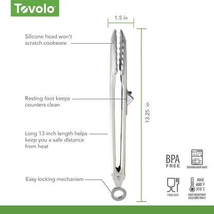 Tovolo Tongs With Silicone Tips Easy Grip 13" Long Kitchen Tongs Stainless Steel Handle For Cooking, Non Scratch Heat Resistant Locking Tongs Silicone Tipped Dishwasher Safe BPA Free, Pink Sorbet