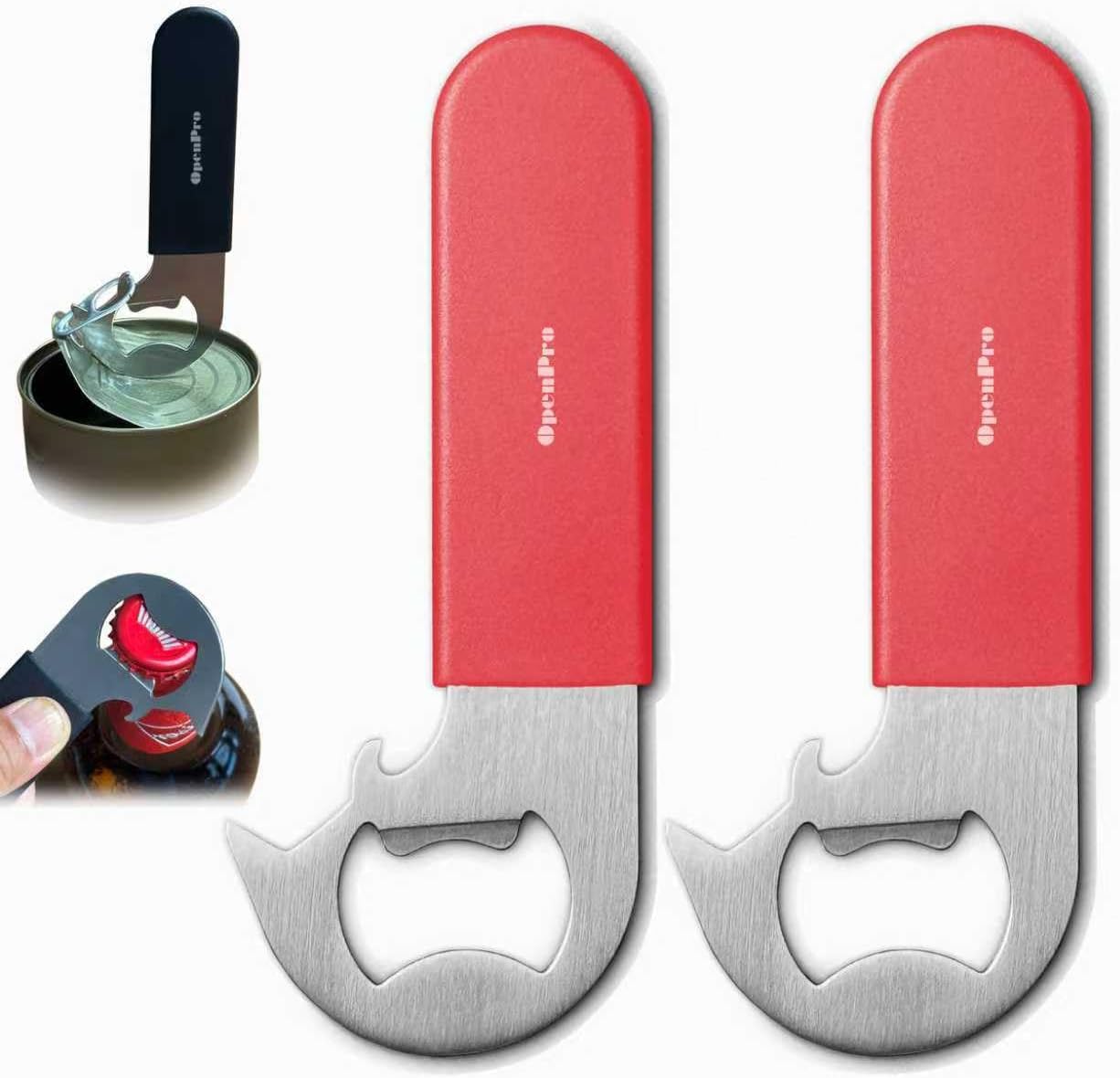 Magnetic 2-IN-1 Ring-Pull Can Opener, Beer Bottle Opener, Manual Can Opener Easy for Seniors, Pet Food, Cat Cans, Beer, Gadgets for People with Arthritis, kitchen gadgets, 2-Pack