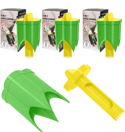 Pepper Corer, 2 in 1 Red Bell Pepper Seed Corer Remover Tool, Fruit & Vegetable Corers Quick Cave Tools for Jalapeno Cutter Deseeder, Green
