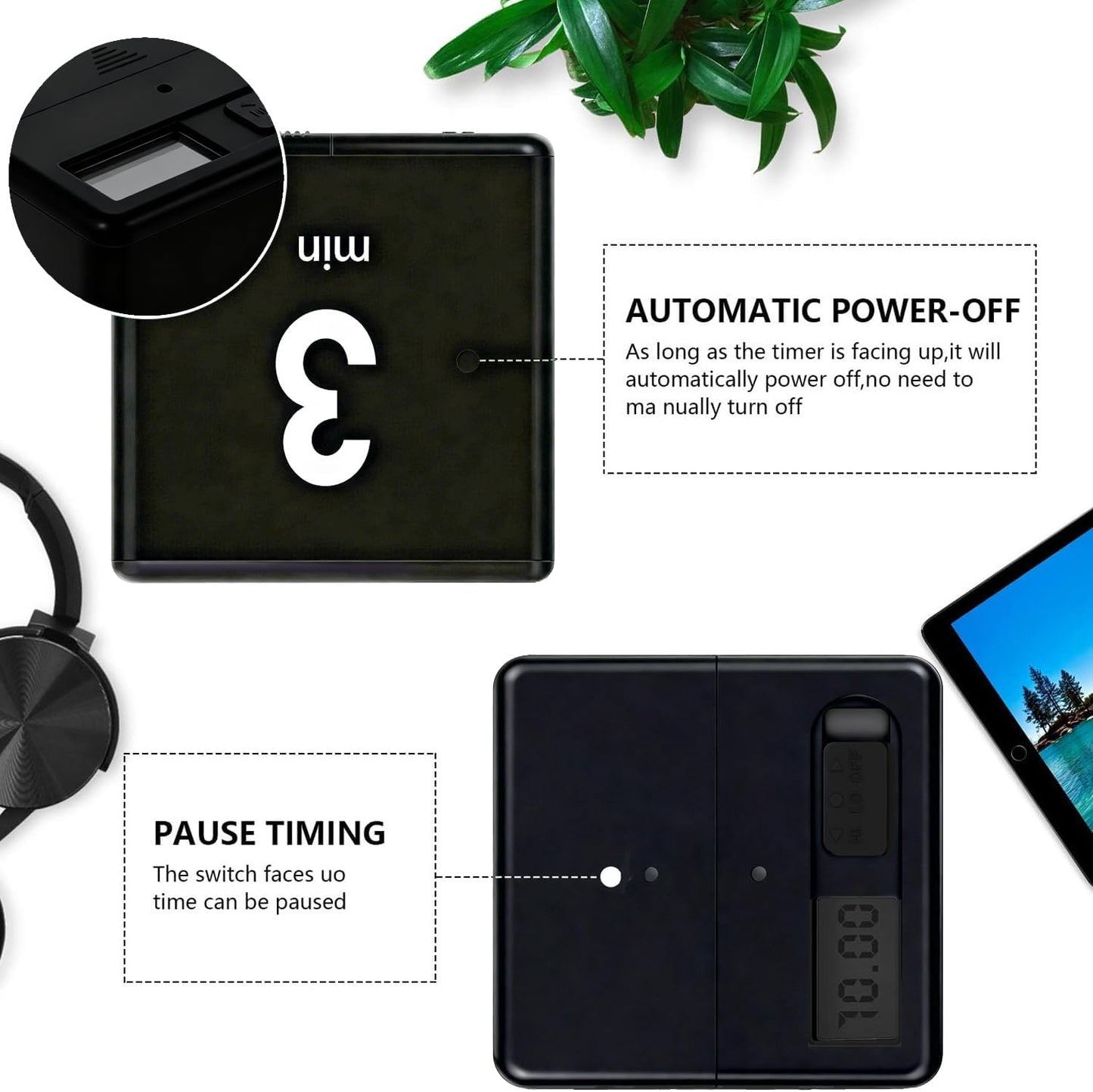 Cube Timer Black,Pretmess Gravity Flip Kitchen Timer for Time Management and Countdown Settings 1-3-5-10 Minutes