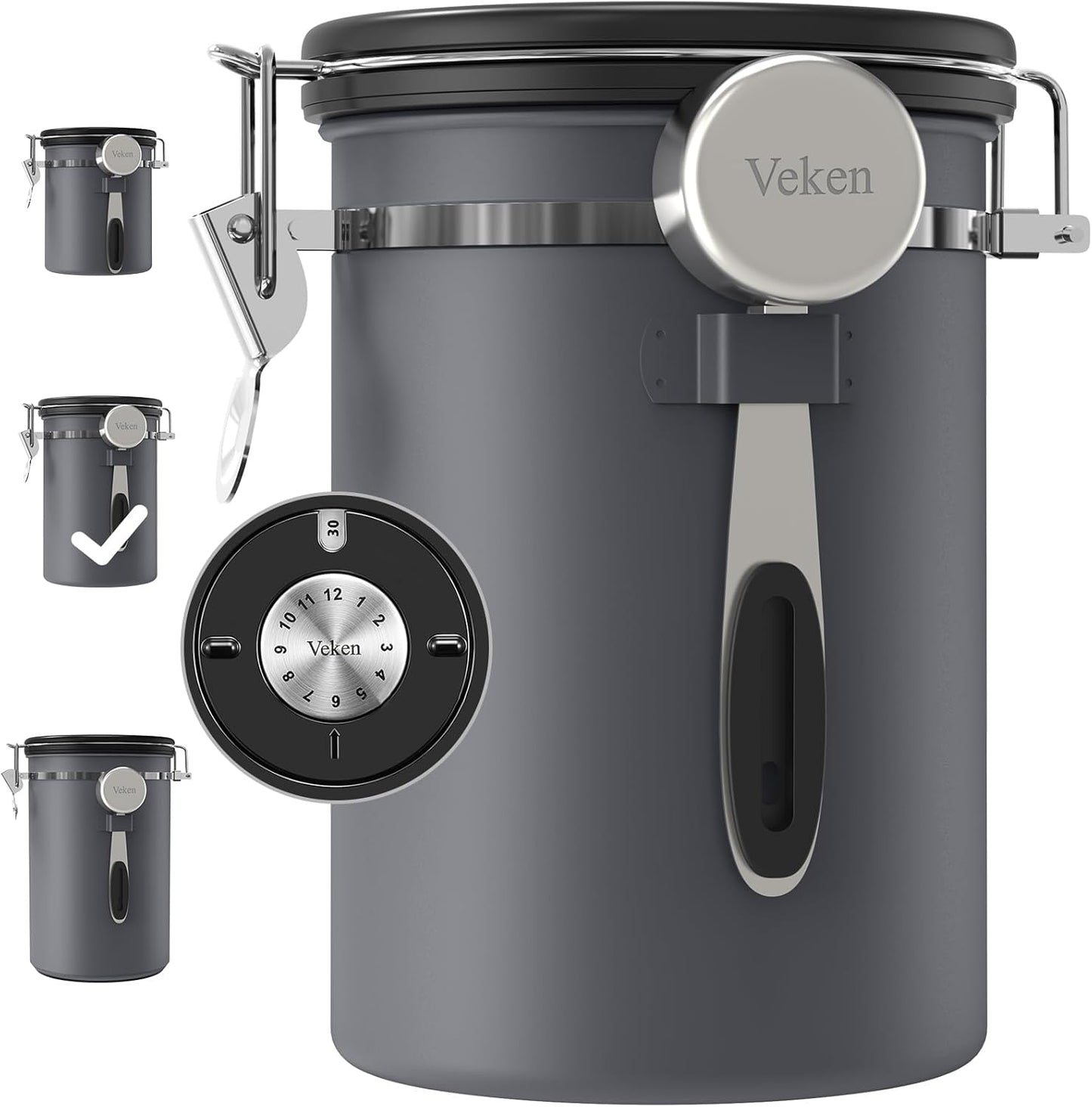 Veken Coffee Canister, Airtight Stainless Steel Kitchen Food Storage Container with Date Tracker and Scoop for Beans, Grounds, Tea, Flour, Cereal, Sugar, Cookie, 16OZ, Cream