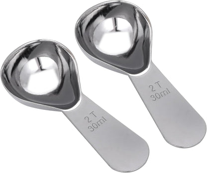 2Pcs Coffee Scoop for Ground Coffee, 18/8 Stainless Steel Coffee Tablespoon Measuring Spoon with Short Handle, Coffee Bean Scoop (Silver, 30ML)