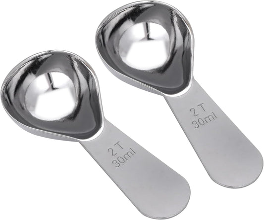 2Pcs Coffee Scoop for Ground Coffee, 18/8 Stainless Steel Coffee Tablespoon Measuring Spoon with Short Handle, Coffee Bean Scoop (Silver, 30ML)