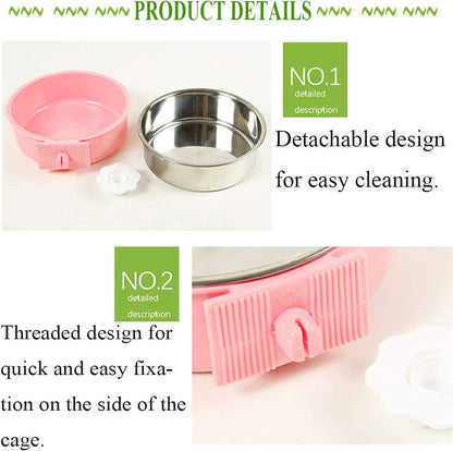 kathson 2PCS Stainless Steel Dog Bowls Set Removable no tip Puppy Food and Water Feeder Bowl Basic Metal Small Dog Bowls for Dogs Cats Rabbit Guinea Pigs Ferret