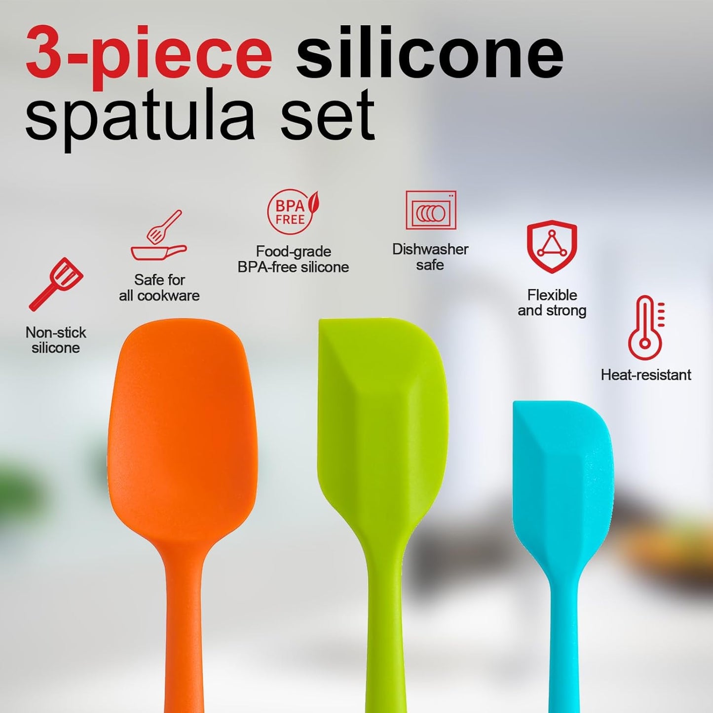 Silicone Spatula Set - Rubber Spatula - 600°F Heat Resistant Baking Spoon & Spatulas(Dark Grey)