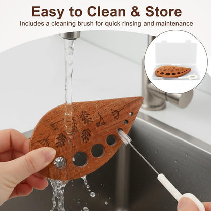 Wooden Herb Stripper 8-Hole Vegetable Leaf Separator, Herb Peeler for Quick Leaf Stripping for Kale, Collard Greens, Thyme, Basil, Rosemary Stripper Kitchen Gadget