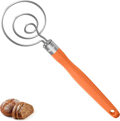 U-Taste 12.6" Danish Dough Whisk: 18/8 Stainless Steel Heavy-Duty Sourdough Mixer Tool, Food Grade Dutch Style Seamless Bread Wisk, Sturdy for Mixing, Stirring, Pressing, Kneading Thick Batter (Black)