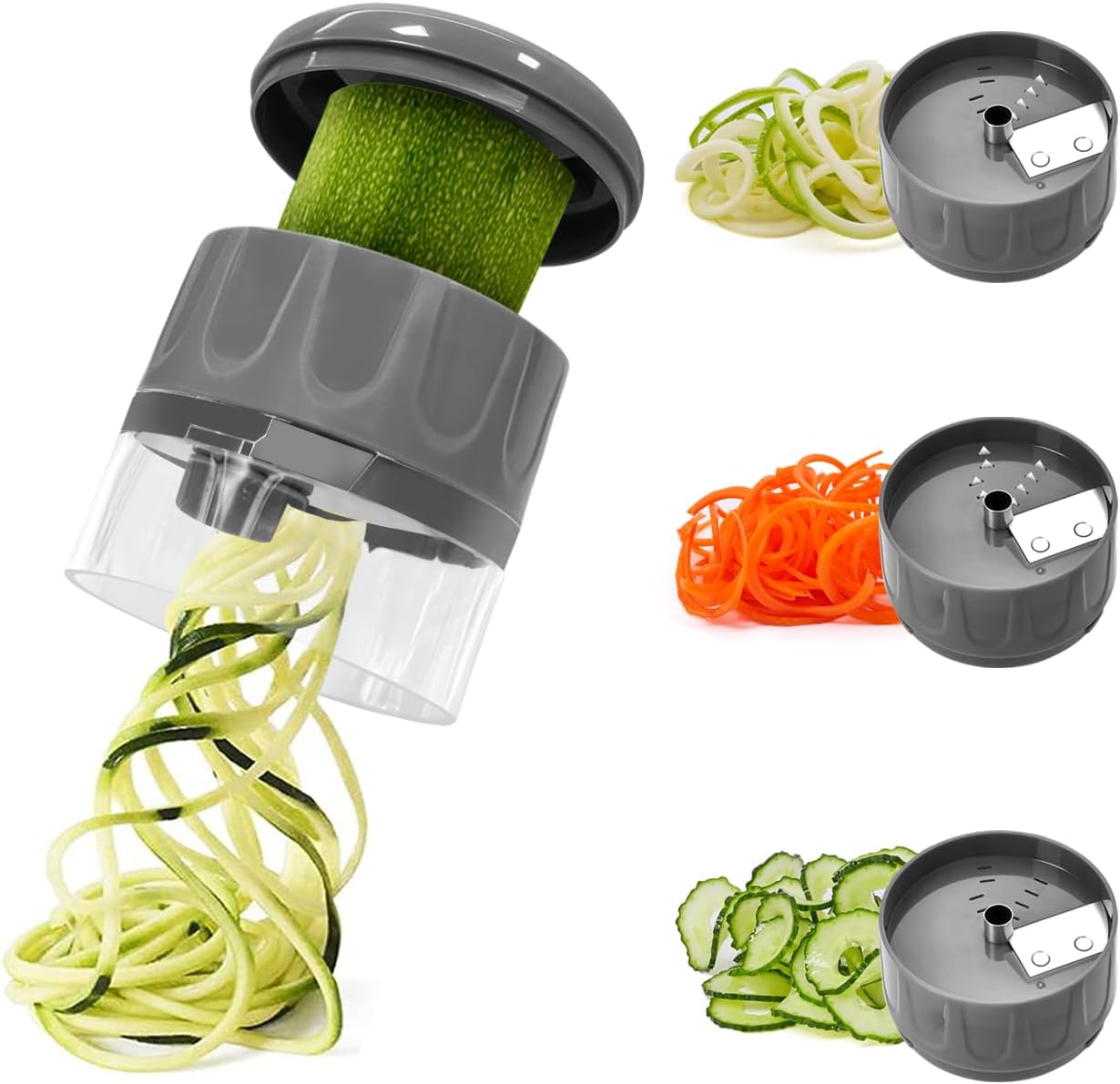 3 in 1 Vegetable Spiralizer Slicer, Adjustable Zucchini Carrot Noodle Maker, Cucumber Spiral Cutter, Easy to Use Kitchen Tool（White）