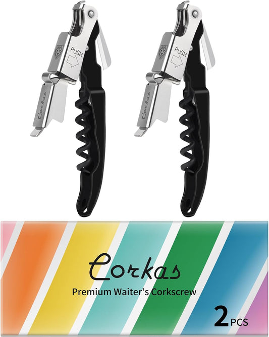 CORKAS Wine Key - Professional Handcrafted Heavy Duty Waiter Corkscrew, Compact Wine Opener with Double Hinged, Foil Cutter and Bottle Opener, Gifts for Servers, Sommelier, Bartenders - Red